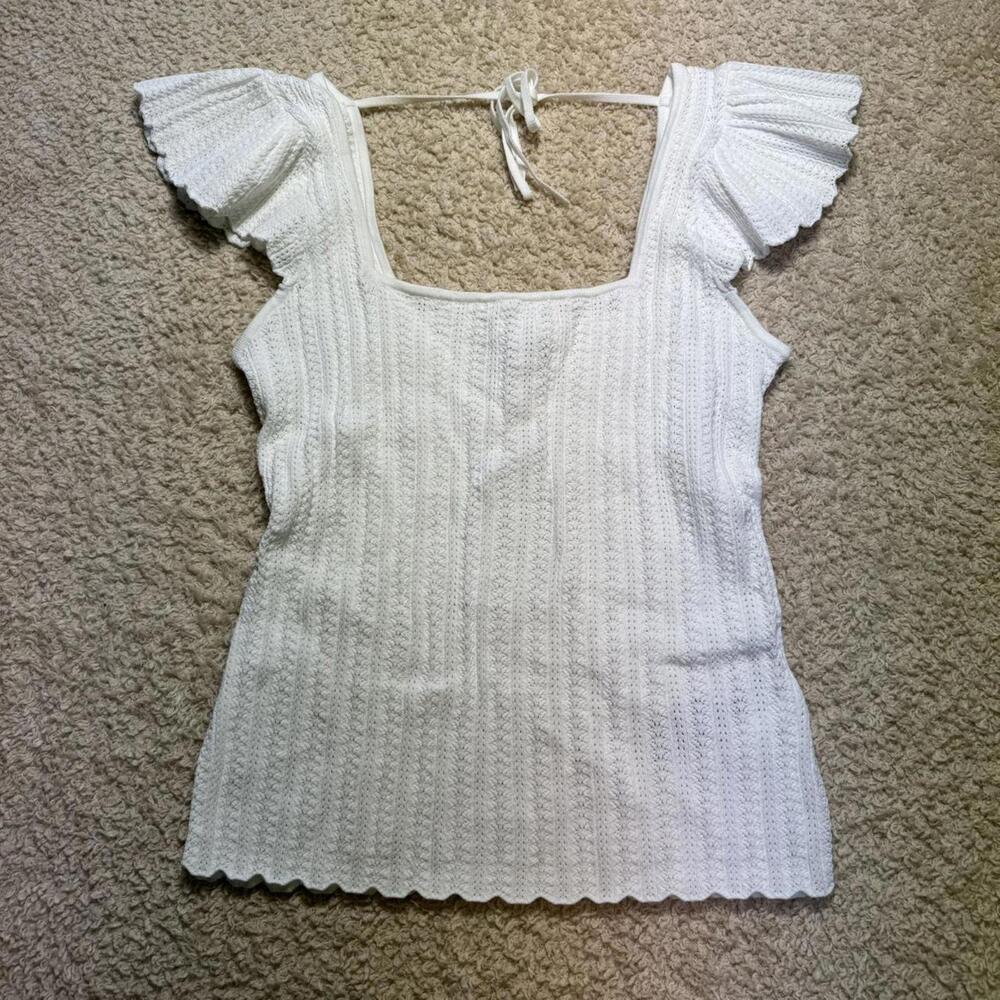GUESS White Laurel Pointelle Sweater Shirt LARGE NWT